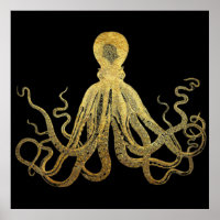 Vintager Oktopus Gold Schwarze Tinte Küste Nautic