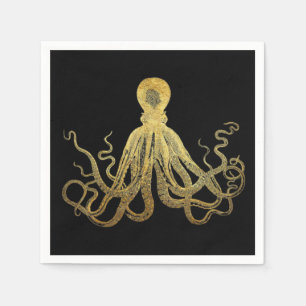 Vintager Oktopus Gold Schwarze Tinte Küste Nautic Serviette