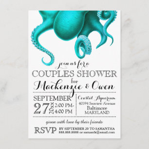Vintager Oktopus Paare Dusche Einladung