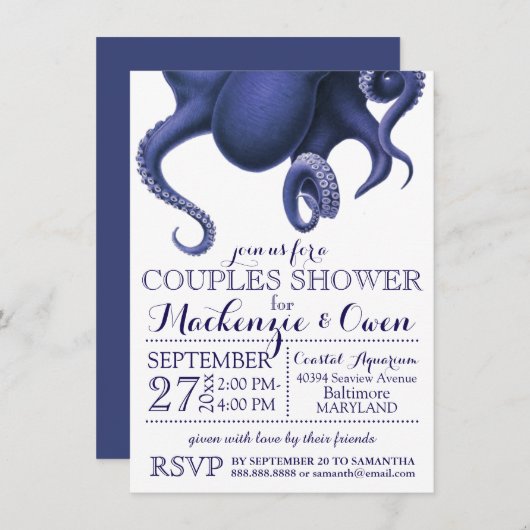 Vintager Oktopus Paare Dusche Einladung (Vorne/Hinten)