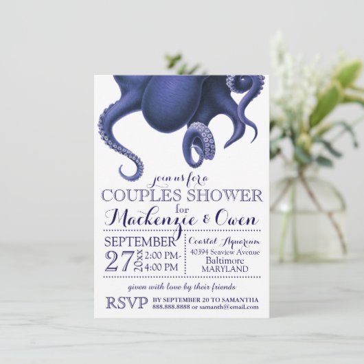 Vintager Oktopus Paare Dusche Einladung (Stehend Vorderseite)