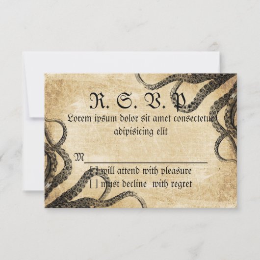 Vintager Oktopus RSVP Karte (Vorderseite)