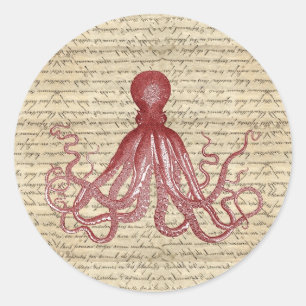 Vintager Oktopus Runder Aufkleber