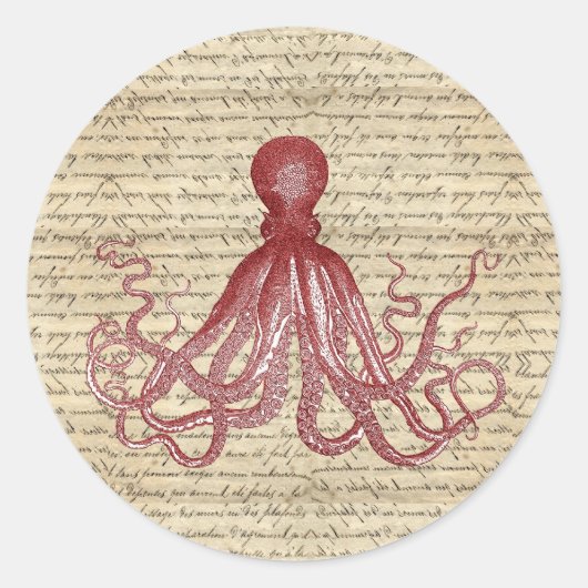 Vintager Oktopus Runder Aufkleber (Vorderseite)