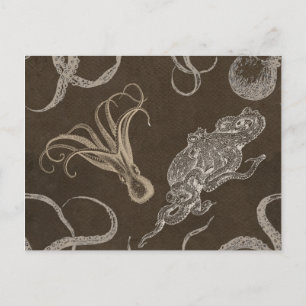 Vintager Oktopus Save the Date, Postkarte! Ankündigungspostkarte
