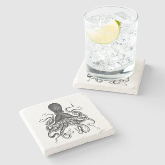 Vintager Oktopus Steinuntersetzer (Seitenansicht)