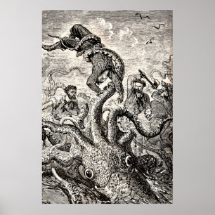 Vintager Oktopus Tintenfisch Holding Sailor Poster