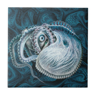 Vintager Oktopus Tintenfisch Nautilus Argonaut Fliese