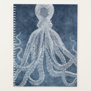 Vintager Oktopus Twilight Blue Denim Watercolor Planer