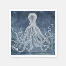 Vintager Oktopus Twilight Blue Denim Watercolor Serviette