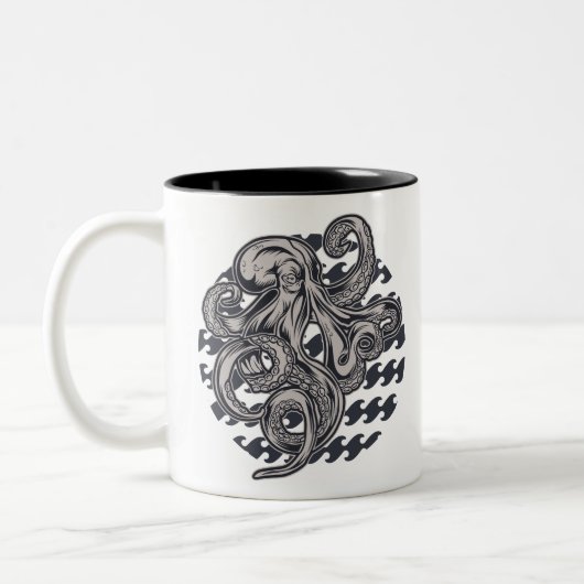 Vintager Oktopus Zweifarbige Tasse (Links)