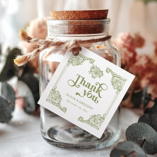 Vintager Olive Green Antique Rahmen Vielen Dank Geschenkanhänger