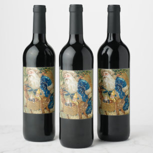 Vintager Olive-Weihnachtsmann mit Rudolph Weinetikett