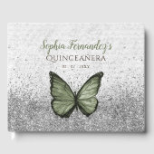 Vintager Olivenhain Silberschmetterling Quinceañer Gästebuch (Vorderseite)