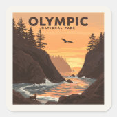 Vintager olympischer Nationalpark Quadratischer Aufkleber (Vorderseite)