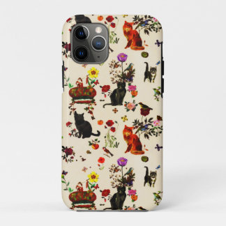 Vintager Orange Black Cats Bird Floral Garden Case-Mate iPhone Hülle