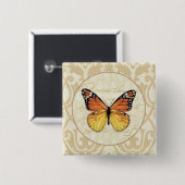Vintager orange Schmetterling Button (Vorne & Hinten)
