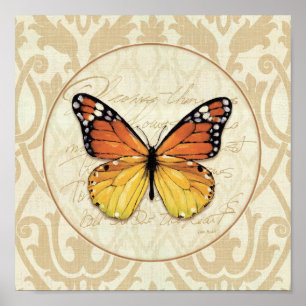 Vintager orange Schmetterling Poster