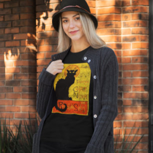 Vintager orange schwarze Katzen-Chat-Noir Kunst T-Shirt