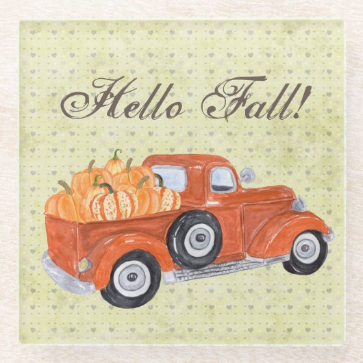 Vintager Orange Truck und Pumpkins fallen Glasuntersetzer (Vorderseite)