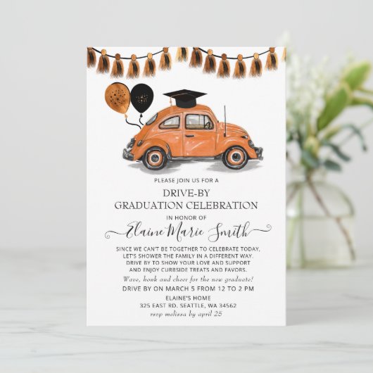 Vintager Orangenkäferballon mit Abschluss Einladung (Stehend Vorderseite)