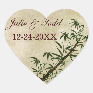 Vintager Orientalischer Bambus 1 Herz-Aufkleber