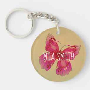 Vintager orientalischer Rosa-Schmetterling persona Schlüsselanhänger