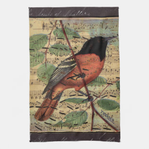 Vintager Oriole auf Musik Handtuch