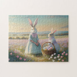 Vintager Osterhase auf einem Feld wilder Blume Puzzle