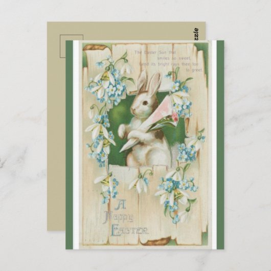 Vintager Osterhase mit blauen Blumen Postkarte (Vorne/Hinten)