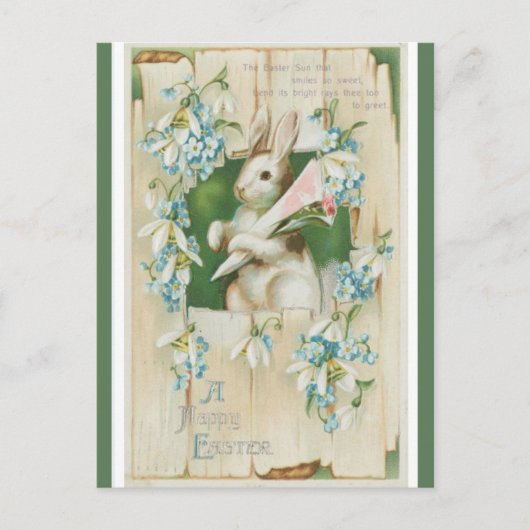 Vintager Osterhase mit blauen Blumen Postkarte (Vorderseite)