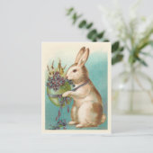 Vintager Osterhase mit grünem Ei Feiertagspostkarte (Stehend Vorderseite)