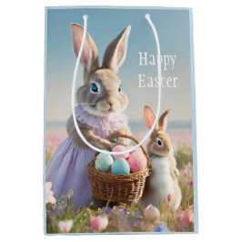 Vintager Osterhase mit Ostereierkorb Mittlere Geschenktüte