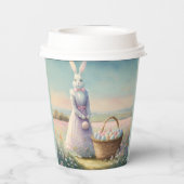Vintager Osterhase mit Ostereierkorb Pappbecher (Rückseite)
