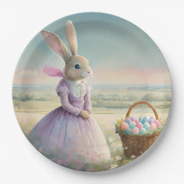 Vintager Osterhase mit Ostereierkorb Pappteller