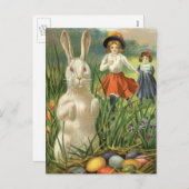 Vintager Osterhase und glückliche Kinder Feiertagspostkarte (Vorne/Hinten)