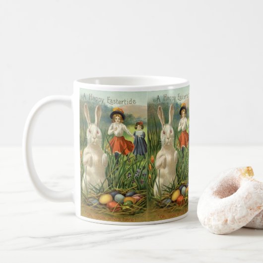 Vintager Osterhase und glückliche Kinder Kaffeetasse (Mit Donut)