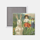 Vintager Osterhase und glückliche Kinder Magnet (Vorderseite/Rückseite)