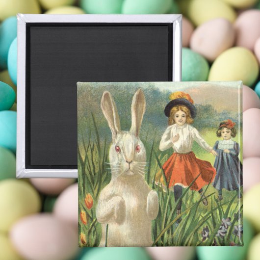 Vintager Osterhase und glückliche Kinder Magnet