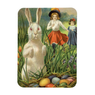 Vintager Osterhase und glückliche Kinder Magnet