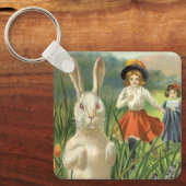Vintager Osterhase und glückliche Kinder Schlüsselanhänger (Vorderseite)