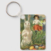 Vintager Osterhase und glückliche Kinder Schlüsselanhänger (Vorderseite)