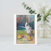 Vintager Osterhase und Küken Postkarte (Stehend Vorderseite)