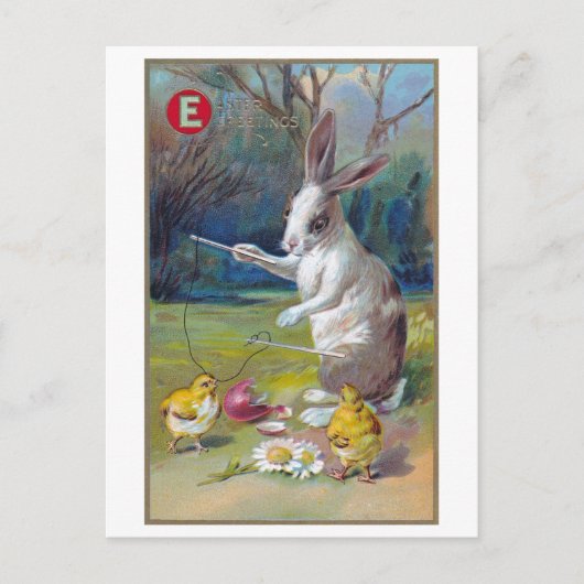 Vintager Osterhase und Küken Postkarte (Vorderseite)