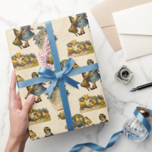 Vintager Osterhase und Mädchen-Partyverpackung Geschenkpapier