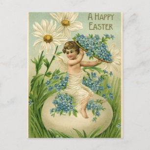 Vintager Osterhub mit Blume Postkarte