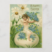 Vintager Osterhub mit Blume Postkarte (Vorderseite)