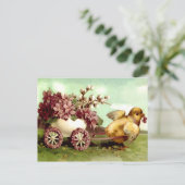 Vintager Osterkick und Blume Wagon Feiertagspostkarte (Stehend Vorderseite)
