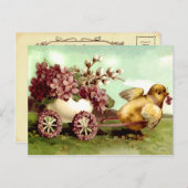 Vintager Osterkick und Blume Wagon Feiertagspostkarte (Vorne/Hinten)