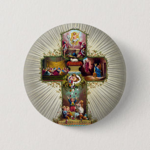 Vintager Osterkreuzzug Religiöse Feiertage Gold Button